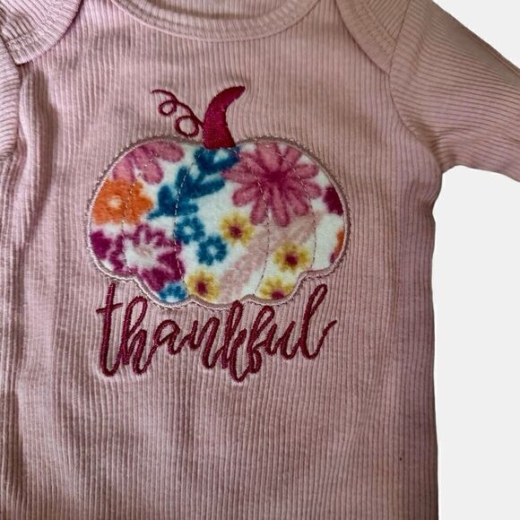 Chick Pea Pink Ribbed Infant Baby Onsie Fall Thankful Graphics Size 0-3 Months - Picture 2 of 6